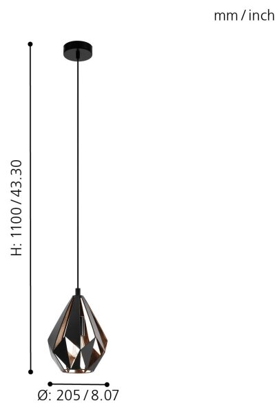 Eglo 49997 - Lustră pe cablu CARLTON 1xE27/60W/230V