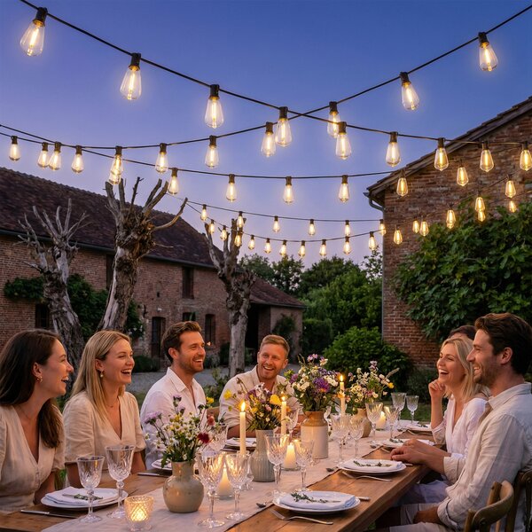 HOMCOM Lanț de Lumină, Lumini LED 50, 18 m, IP44 Impermeabile, Decorațiuni pentru Interior și Exterior, Grădină, Alb Cald | Aosom Romania