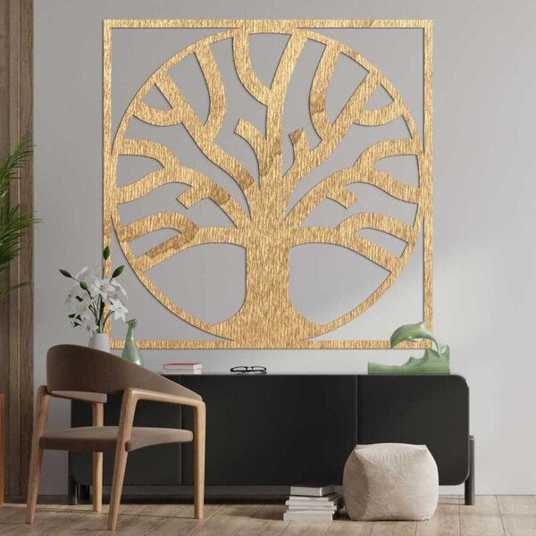 Decorațiune murală din lemn, pătrat, Pomul Vieții și Blândeții - BALERIAN