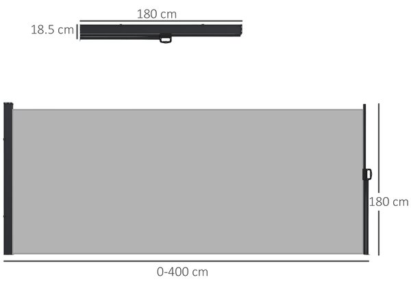 Outsunny Paravan Lateral Retractabil cu Mâner din Metal, Aluminiu și Poliester, 400x180 cm, Gri Deschis | Aosom Romania