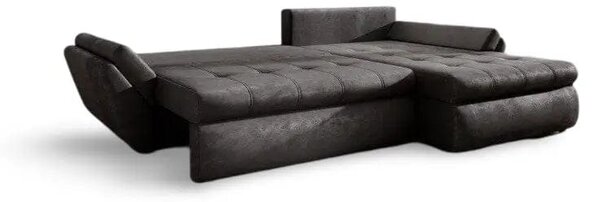 Colțar extensibil dumonde cu ladă de depozitare si sezut confortabil din spuma high-density, Loana Madagaskar Black II 270x185 cm