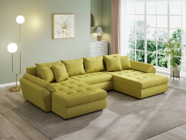 Colțar extensibil dumonde cu ladă de depozitare Loana U Enjoy Green 375x185 cm