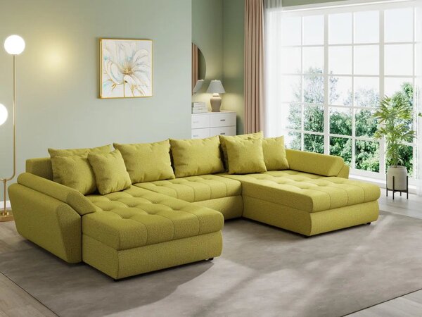 Colțar extensibil dumonde cu ladă de depozitare Loana U Enjoy Green 375x185 cm
