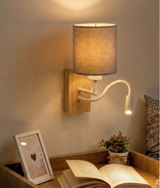 Brilagi - Aplica LED de perete NUBILA WOOD 1xE27/25W/230V + LED/3W stejar/alb/gri deschis