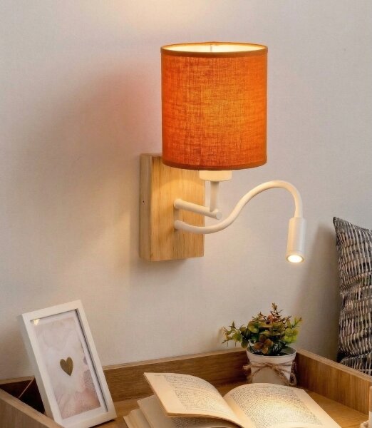 Brilagi - Aplica de perete LED NUBILA WOOD 1xE27/25W/230V + LED/3W, stejar/alb/portocaliu
