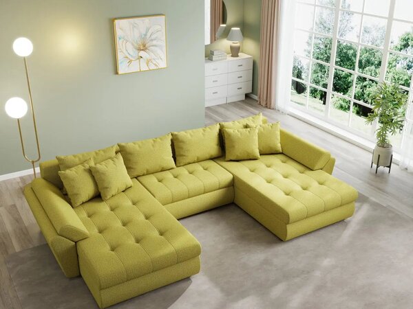 Colțar extensibil dumonde cu ladă de depozitare Loana U Enjoy Green 375x185 cm