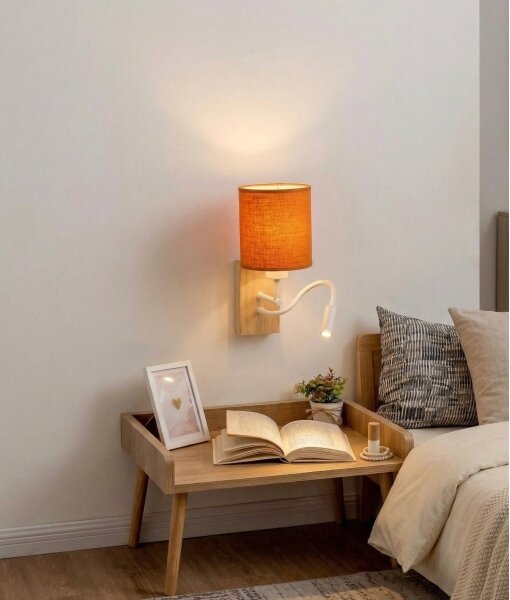 Brilagi - Aplica de perete LED NUBILA WOOD 1xE27/25W/230V + LED/3W, stejar/alb/portocaliu