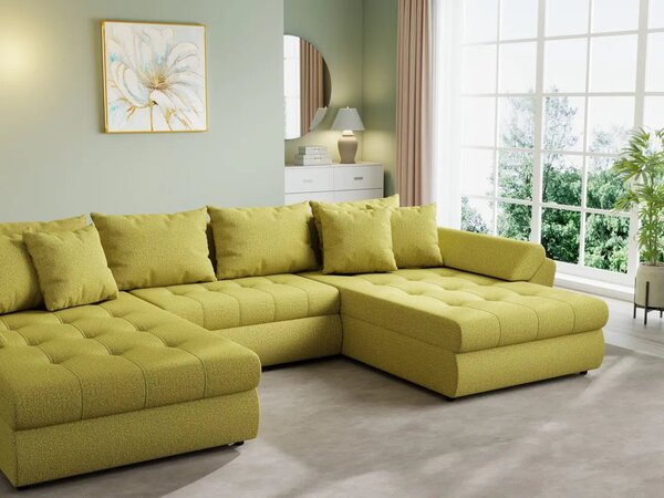 Colțar extensibil dumonde cu ladă de depozitare Loana U Enjoy Green 375x185 cm