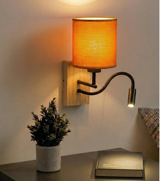 Brilagi - Lampă LED de perete NUBILA WOOD 1xE27/25W/230V + LED/3W stejar/negru/portocaliu