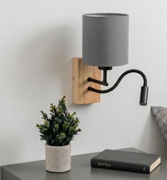 Brilagi - Aplica de perete LED NUBILA WOOD 1xE27/25W/230V + LED/3W stejar/negru/gri deschis