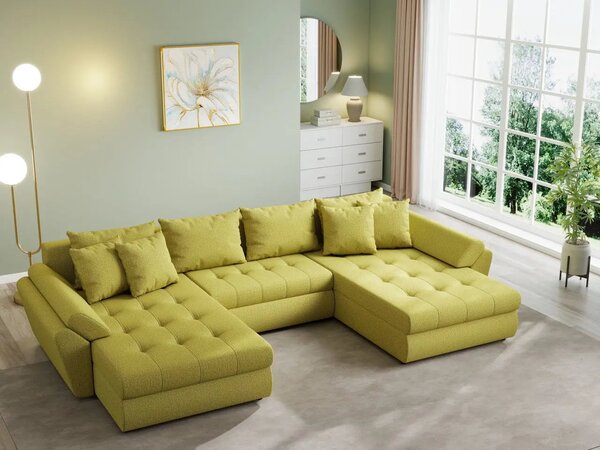 Colțar extensibil dumonde cu ladă de depozitare Loana U Enjoy Green 375x185 cm