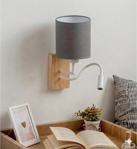 Brilagi - Aplica LED de perete NUBILA WOOD 1xE27/25W/230V + LED/3W stejar/alb/gri deschis