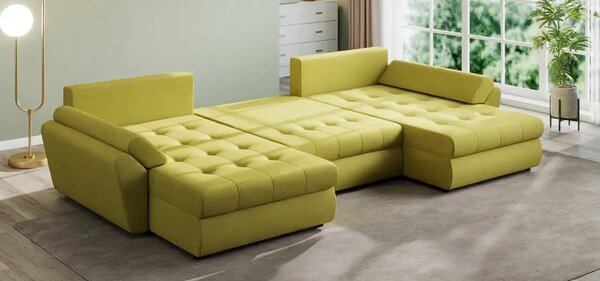 Colțar extensibil dumonde cu ladă de depozitare Loana U Enjoy Green 375x185 cm