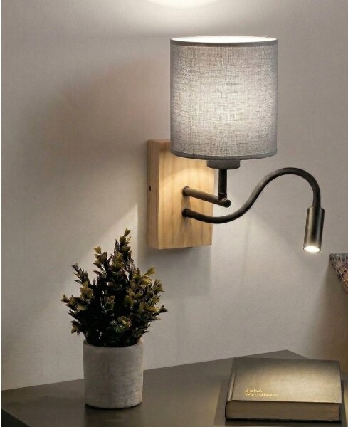 Brilagi - Aplica de perete LED NUBILA WOOD 1xE27/25W/230V + LED/3W stejar/negru/gri deschis