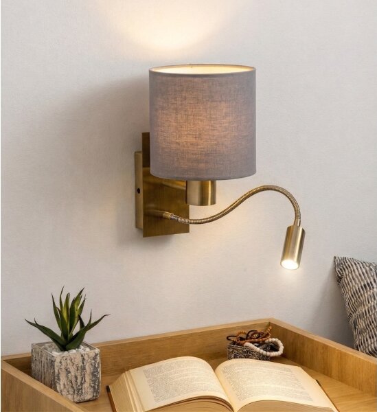 Brilagi - Lampă LED flexibilă de perete NUBILA 1xE27/25W/230V + LED/3W, alamă/gri deschis