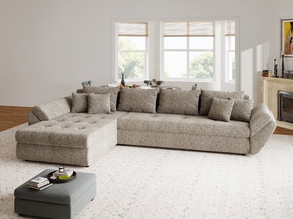 Colțar extensibil dumonde cu ladă de depozitare Loana XL Arena Maro 335x185 cm