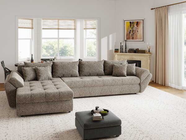 Colțar extensibil dumonde cu ladă de depozitare Loana XL Arena Maro 335x185 cm