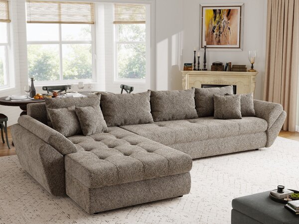 Colțar extensibil dumonde cu ladă de depozitare Loana XL Arena Maro 335x185 cm
