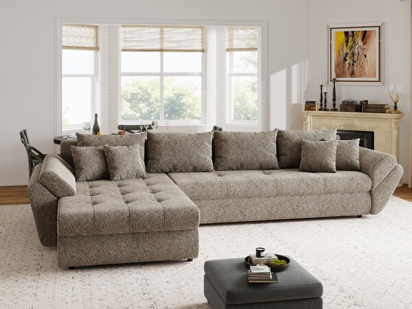 Colțar extensibil dumonde cu ladă de depozitare Loana XL Arena Maro 335x185 cm