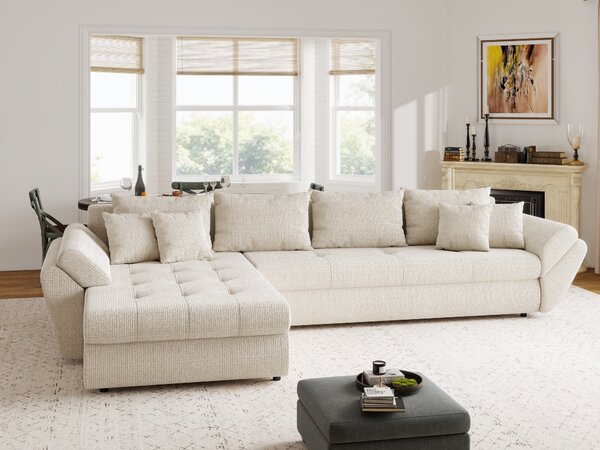 Colțar extensibil dumonde cu ladă de depozitare Loana XL Cremona Gri Deschis 335x185 cm