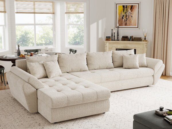 Colțar extensibil dumonde cu ladă de depozitare Loana XL Cremona Gri Deschis 335x185 cm
