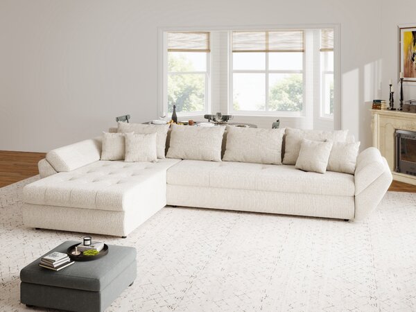 Colțar extensibil dumonde cu ladă de depozitare Loana XL Cremona Gri Deschis 335x185 cm