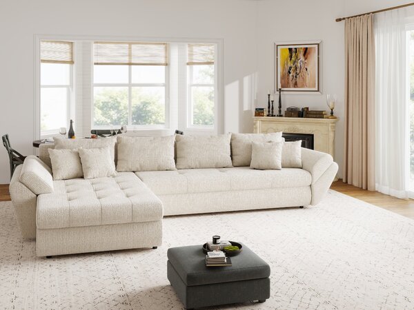 Colțar extensibil dumonde cu ladă de depozitare Loana XL Cremona Gri Deschis 335x185 cm