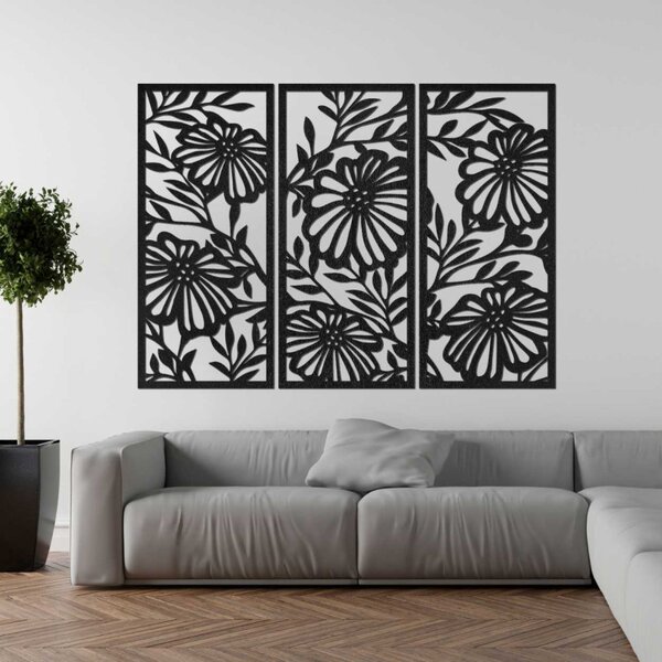 Pictură din lemn în trei părți cu motiv floral | RUIOP