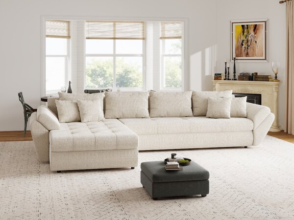 Colțar extensibil dumonde cu ladă de depozitare Loana XL Cremona Gri Deschis 335x185 cm