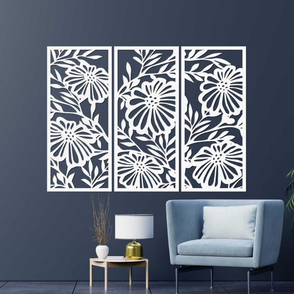 Pictură din lemn în trei părți cu motiv floral | RUIOP