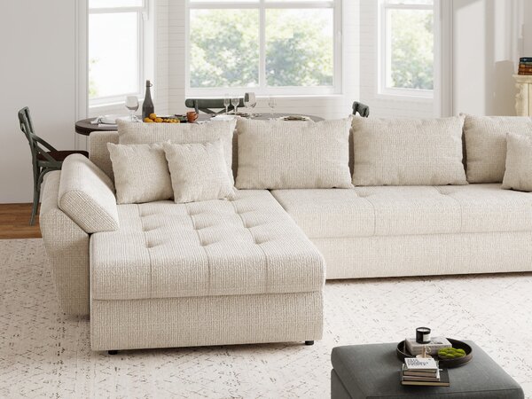 Colțar extensibil dumonde cu ladă de depozitare Loana XL Cremona Gri Deschis 335x185 cm