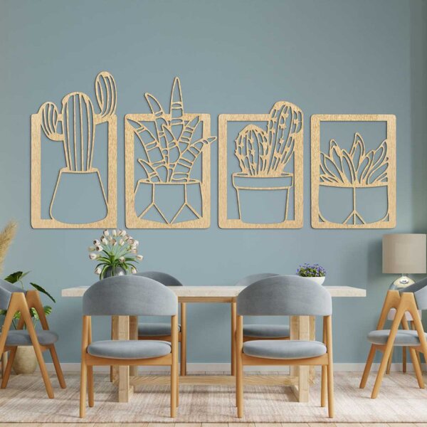 Pictură murală din patru piese cu cactuși și suculente - KOFEN