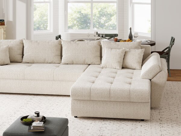 Colțar extensibil dumonde cu ladă de depozitare Loana XL Cremona Gri Deschis II 335x185 cm