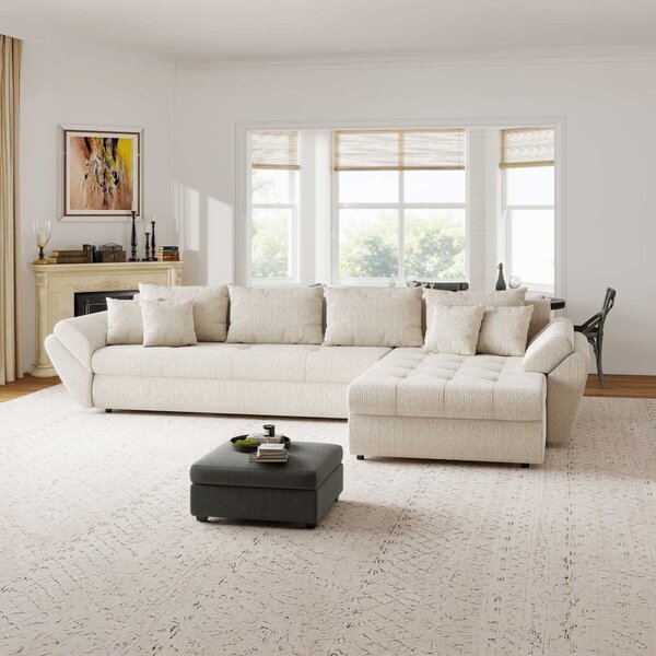 Colțar extensibil dumonde cu ladă de depozitare Loana XL Cremona Gri Deschis II 335x185 cm