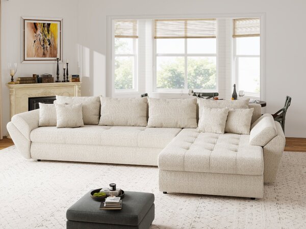Colțar extensibil dumonde cu ladă de depozitare Loana XL Cremona Gri Deschis II 335x185 cm