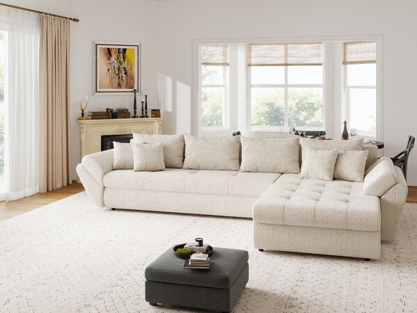 Colțar extensibil dumonde cu ladă de depozitare Loana XL Cremona Gri Deschis II 335x185 cm