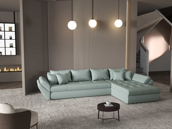 Colțar extensibil dumonde cu ladă de depozitare Loana XL Enjoy Mint II 335x185 cm