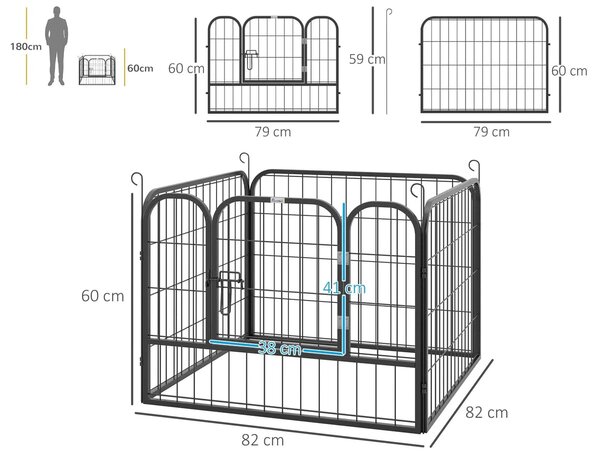 Tarc metalic pliabil pentru câini, mărimea S, 82×82×60, culoare gri, siguranță sporită