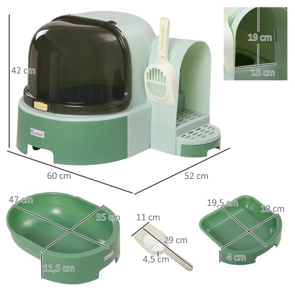 Litiera Pisici închisa, cu Tava Detasabila, 52x60x42 cm, Verde