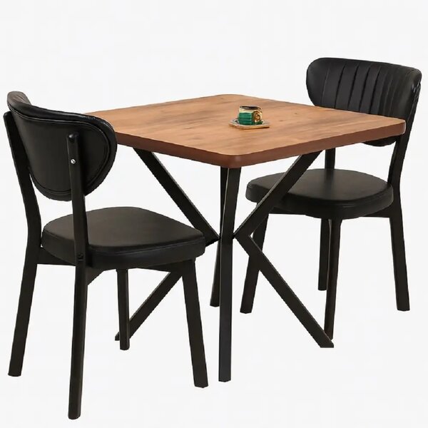Set Masa Bucatarie cu 2 Scaune , masa MDF, nuc,80x80x74 cm