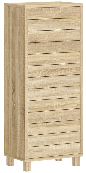 HOMCOM Dulap de baie din lemn cu poliță reglabilă și ușă cu lamele, deschidere prin apăsare, 34 x 23 x 84 cm, natural | Aosom Romania