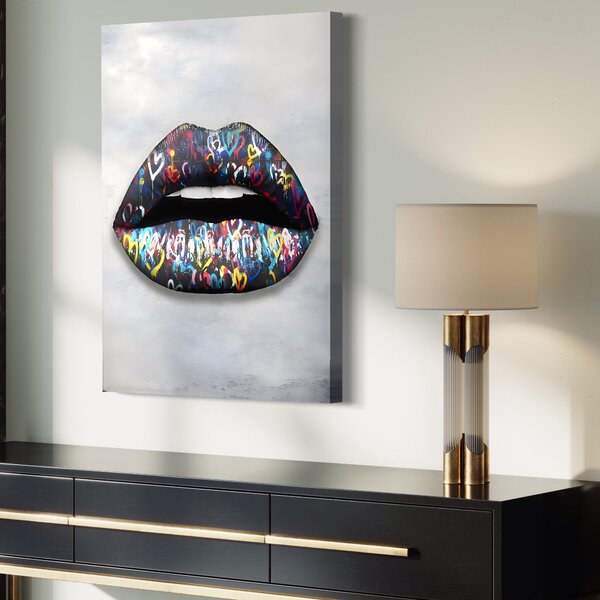 Tablou Canvas Premium LuxCanva® A1126, Black Lips , Buze, Inimi Colorate, Ruj Negru, Culori Vibrante