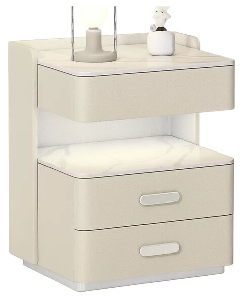 Noptieră inteligentă cu încărcare wireless, iluminare LED, sertar de depozitare și seif integrat – culoare alb