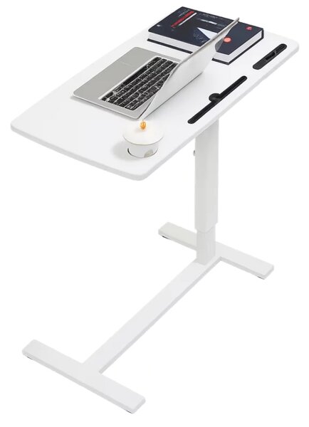 Masă reglabilă pentru laptop cu suport pentru cană și slot – design modern, robustă și multifuncțională-80x40x(66-94)cm-white