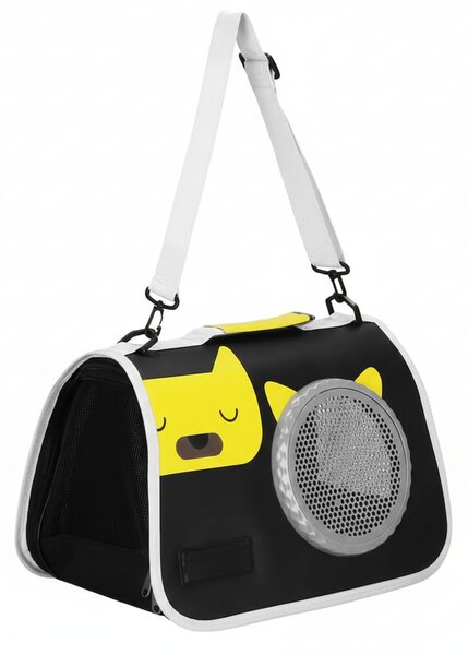 Geanta pliabila transport animale de companie 24x40x24 cm, negru – pentru pisici si câini de talie mica, bine ventilata, cu baza rigida