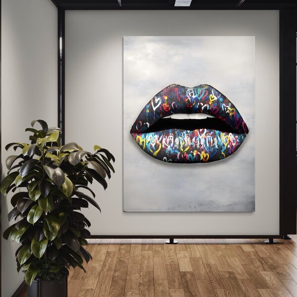Tablou Canvas Premium LuxCanva® A1126, Black Lips , Buze, Inimi Colorate, Ruj Negru, Culori Vibrante