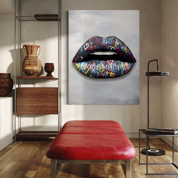 Tablou Canvas Premium LuxCanva® A1126, Black Lips , Buze, Inimi Colorate, Ruj Negru, Culori Vibrante