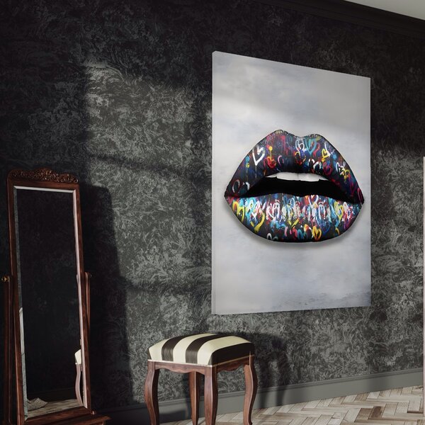 Tablou Canvas Premium LuxCanva® A1126, Black Lips , Buze, Inimi Colorate, Ruj Negru, Culori Vibrante