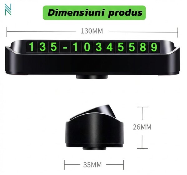 Suport auto pentru numarul de telefon, cu stickere magnetice si adeziv puternic, dimensiuni reduse, negru
