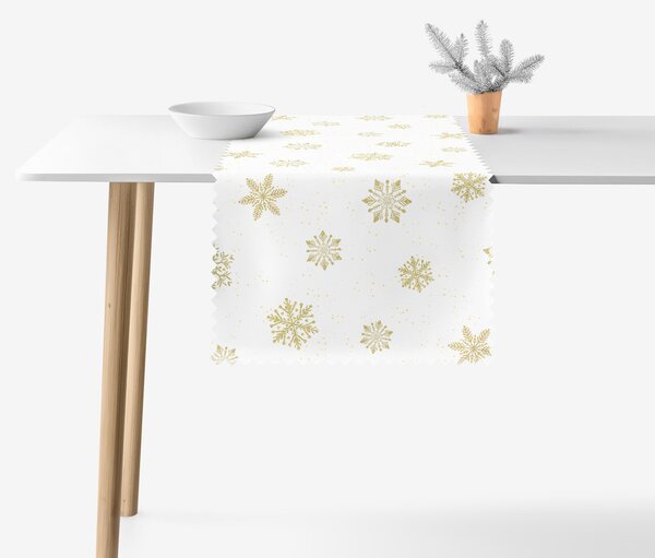 Goldea napron de masă teflonat - fulgi de zăpadă aurii 35x120 cm